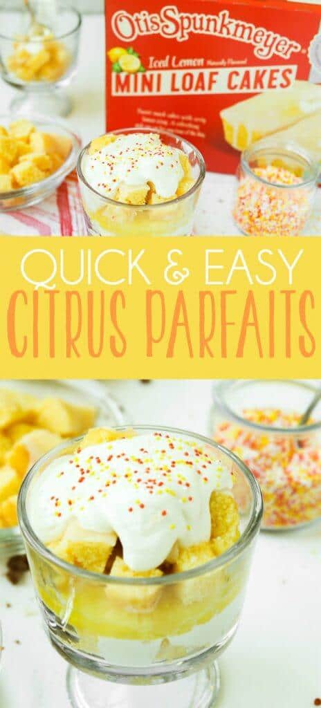 These easy parfaits may not be healthy or great for breakfast, but they are sure delicious! The perfect desserts to make with your kids. Just cut up fruit, cake loaves, and set out some mason jars for a fun parfait bar. I can’t wait to try the citrus one with my son. 