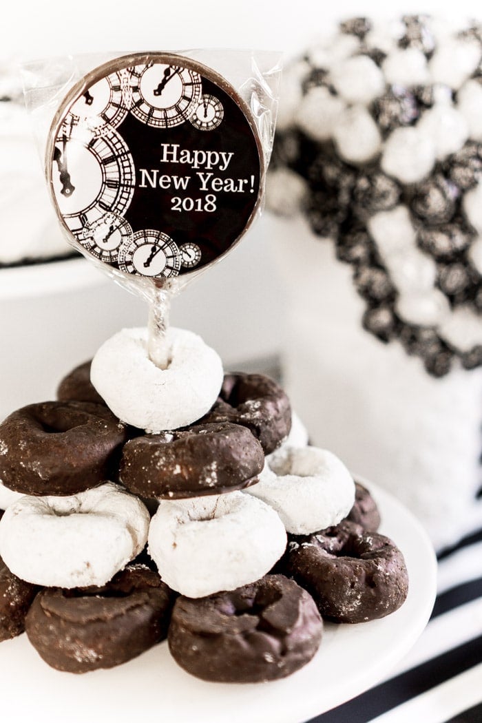 Black and white donuts for New Year' Eve