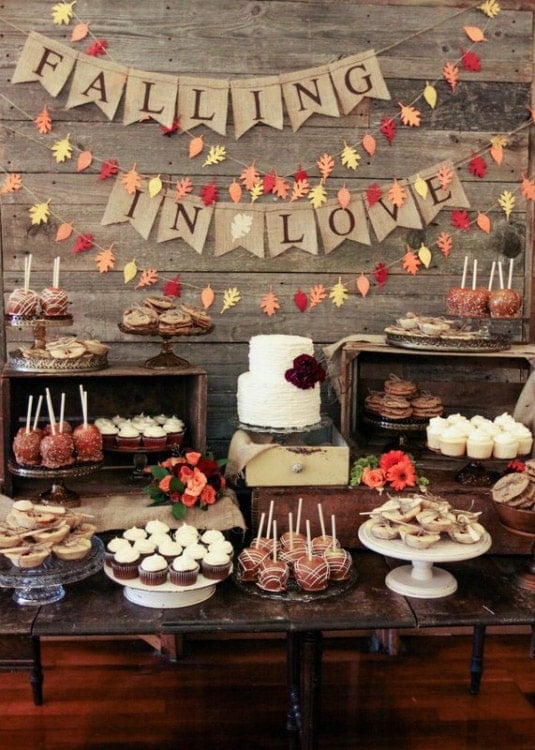 A dessert table showcasing tons of fall party ideas