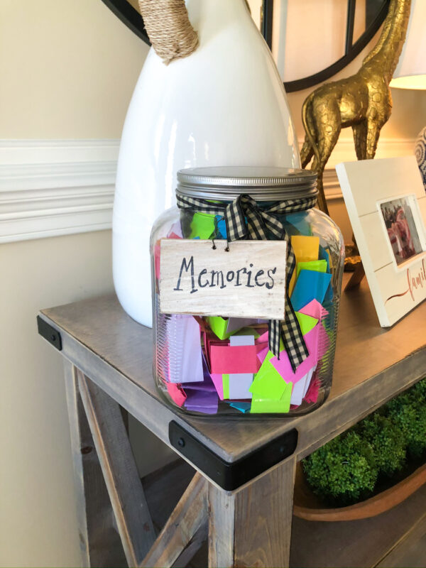 glass jar with memories label on front