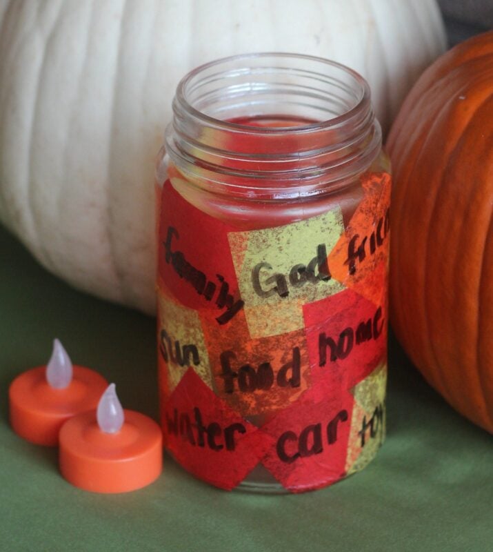 jar with things someone is grateful for mod podged on