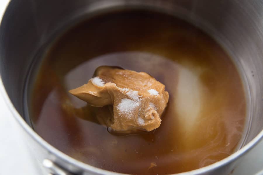 Peanut butter in a pot for an easy peanut sauce