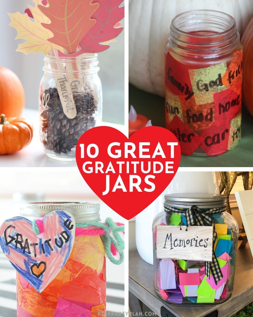 a collage of four gratitude jars with a title