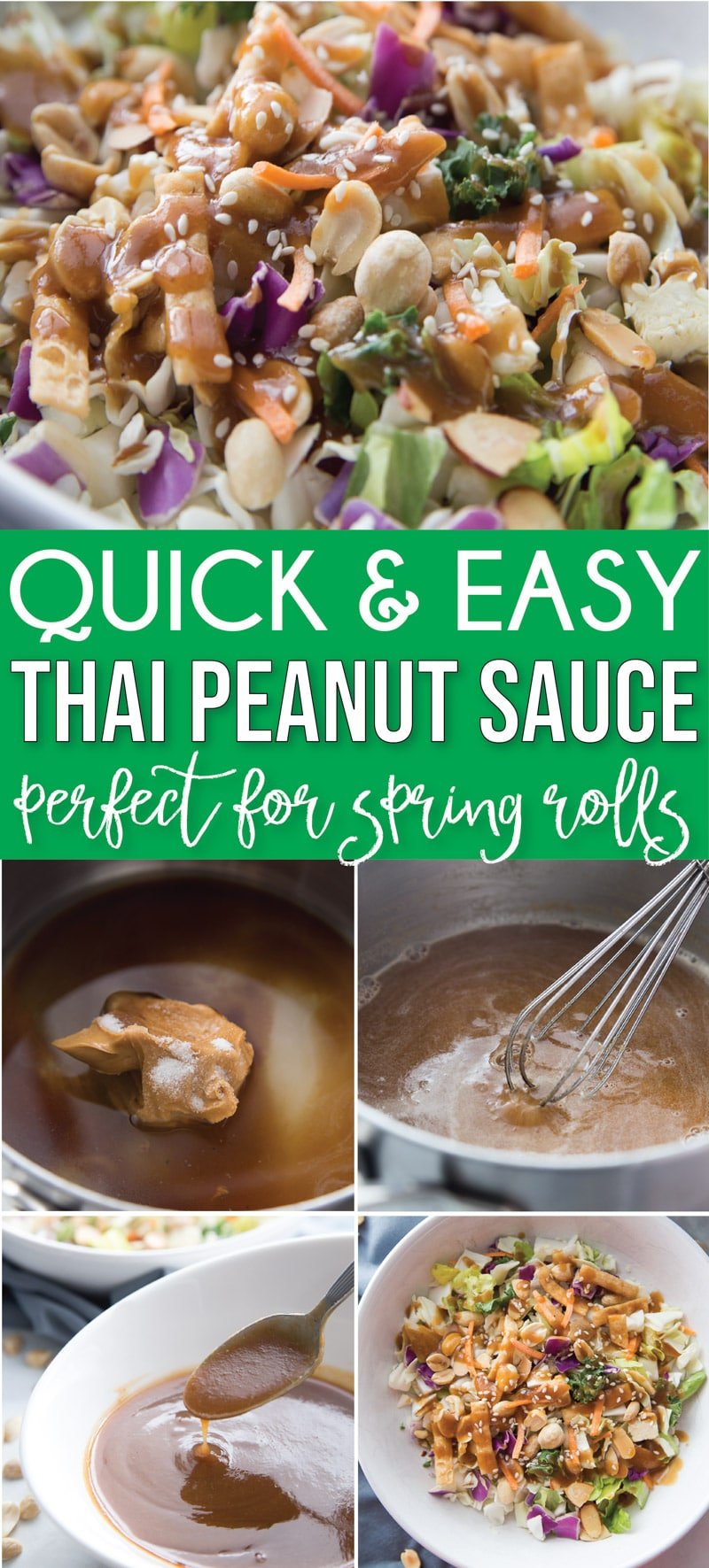 The best peanut sauce for springs rolls! An easy Thai peanut sauce recipe that’s great on noodles, on satay chicken, on Vietnamese noodle bowls, and more! So yummy!