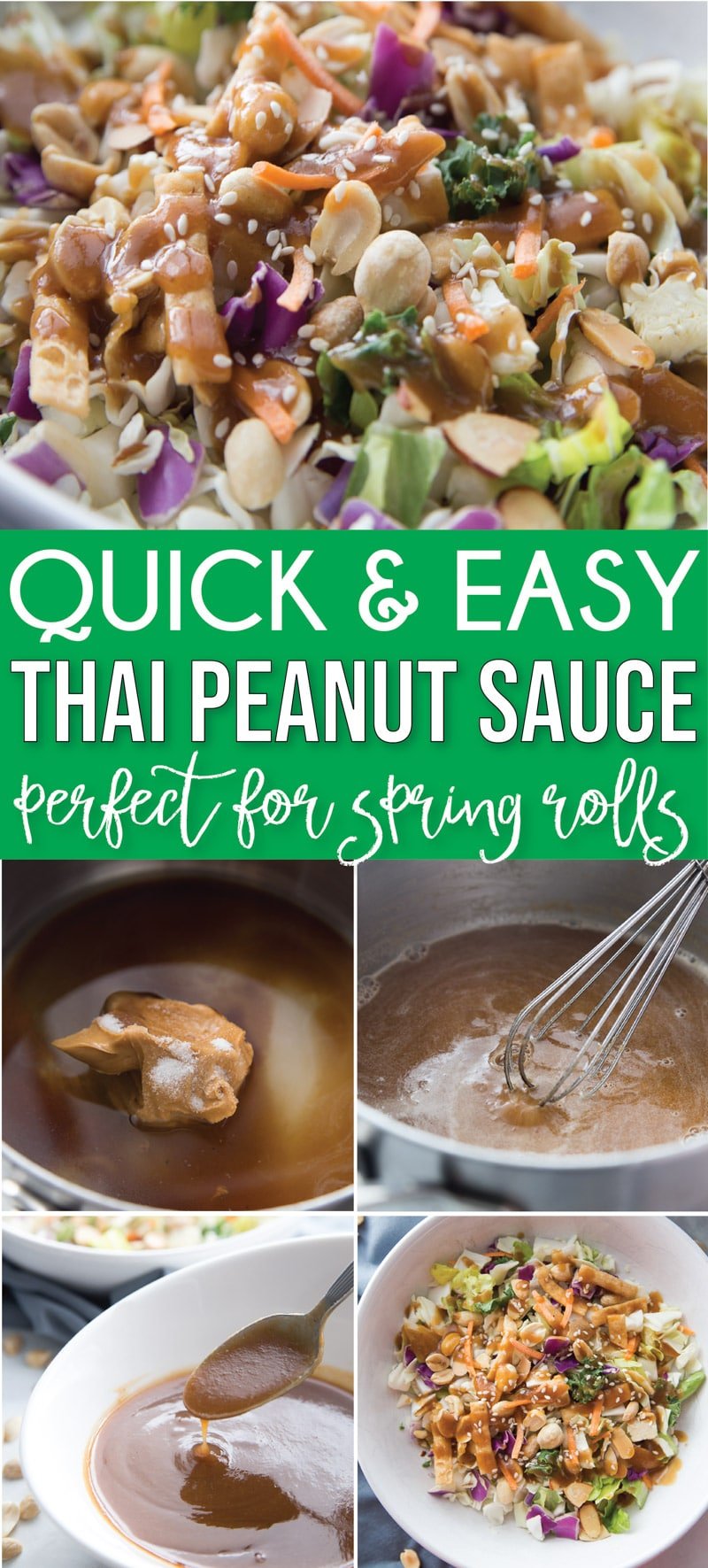 The best peanut sauce for springs rolls! An easy Thai peanut sauce recipe that’s great on noodles, on satay chicken, on Vietnamese noodle bowls, and more! So yummy!