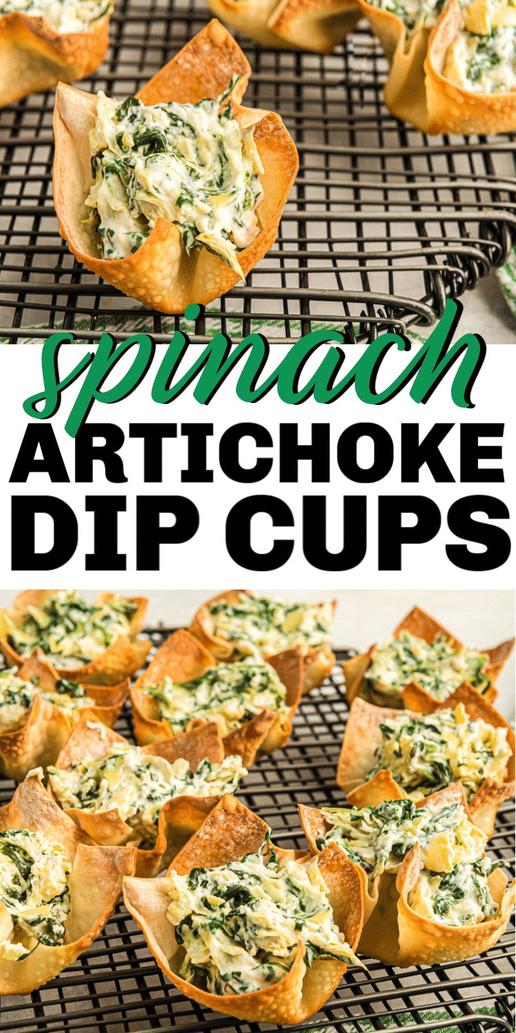 These easy spinach artichoke cups combine your favorite spinach artichoke dip with a crispy wonton cup! The perfect party food or easy appetizer for a dinner party!