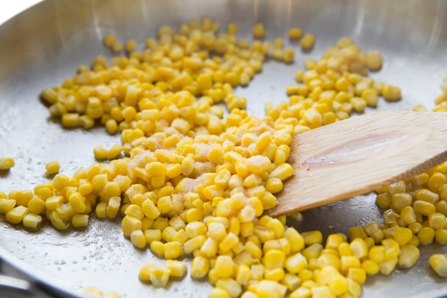 Caramelizing corn to put in these easy chicken enchiladas