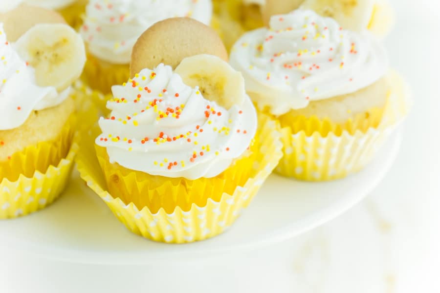 banana pudding cupcakes with sprinkles on top