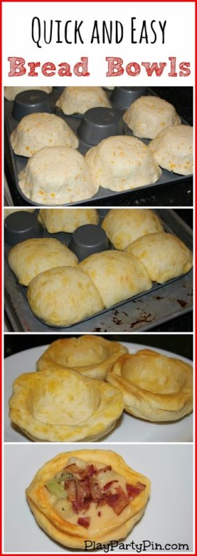 A collage of images showing how to make bread bowls from biscuits
