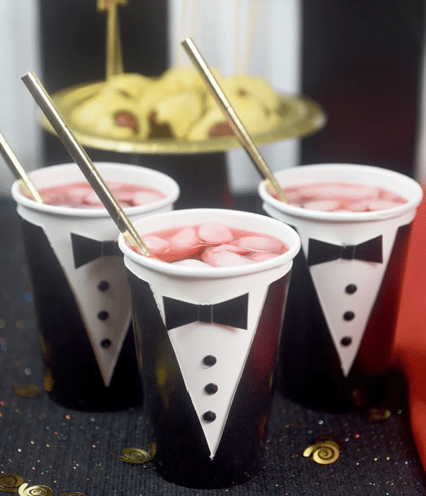 Tuxedo cups and other Oscar party ideas