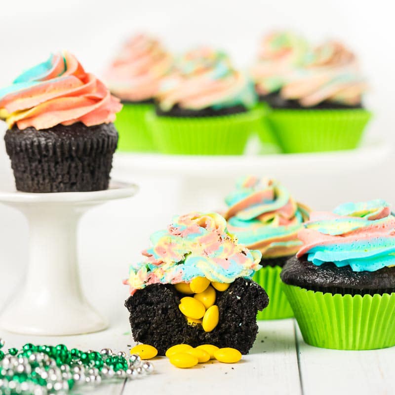 St Patrick's Day cupcakes on cake stands