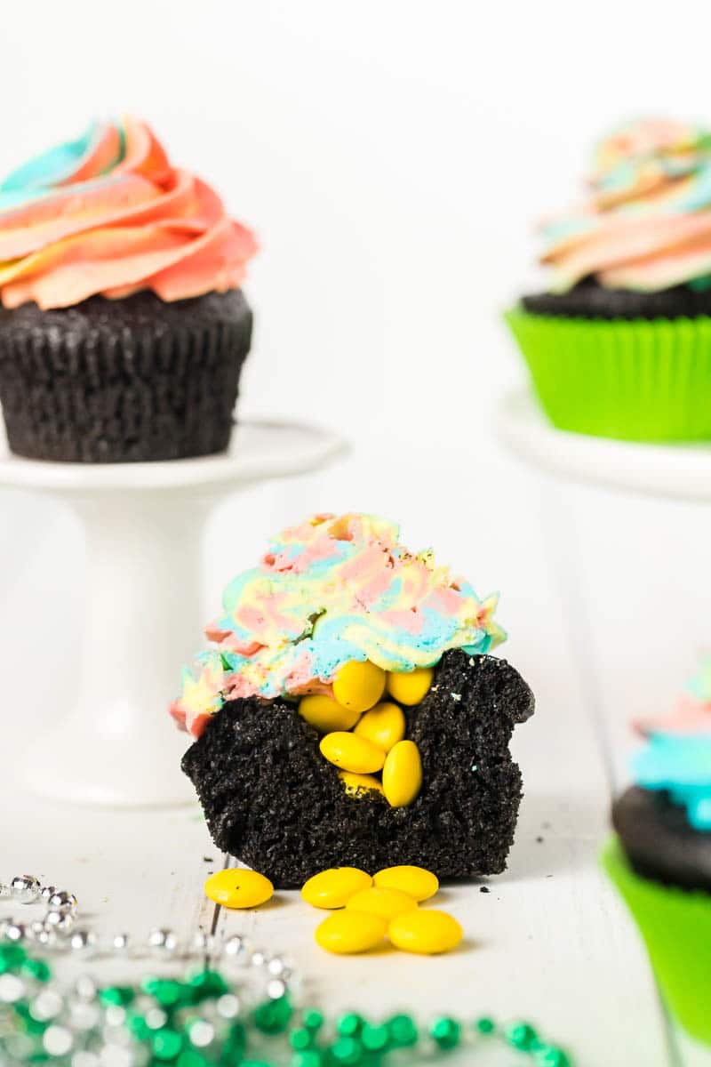 Coins inside of St Patrick's Day cupcakes