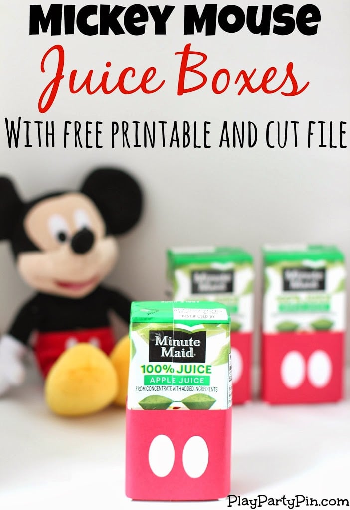 Easy DIY Mickey Mouse Juice Boxes with Free Printable and Cut File from playpartyplan.com #MickeyMouse #freeprintable #party