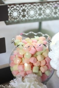 Colored marshmallows for bridal shower decoration