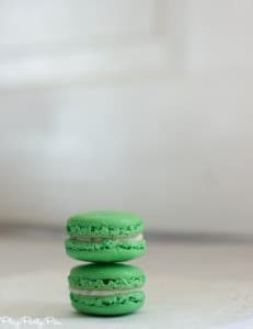 Pink and green macarons bridal shower macarons from playpartyplan.com