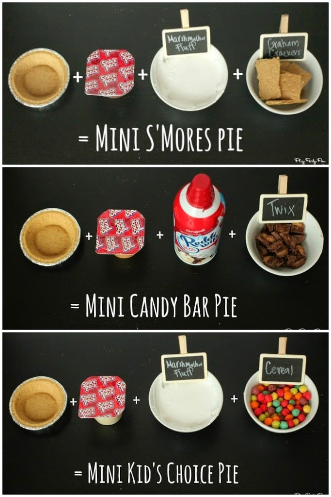 Make your own mini pie bar idea using Snack Pack pudding cups from playpartyplan.com