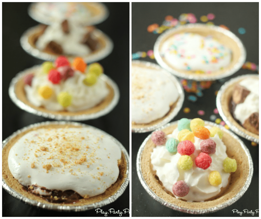 Make your own mini pie bar idea using Snack Pack pudding cups from playpartyplan.com