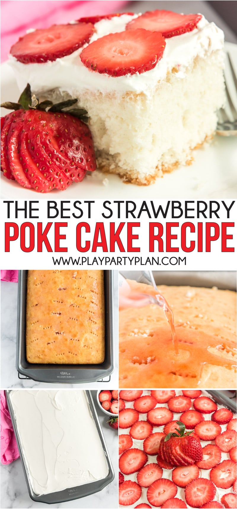 An easy and delicious strawberry poke cake recipe that makes the perfect summer dessert! 