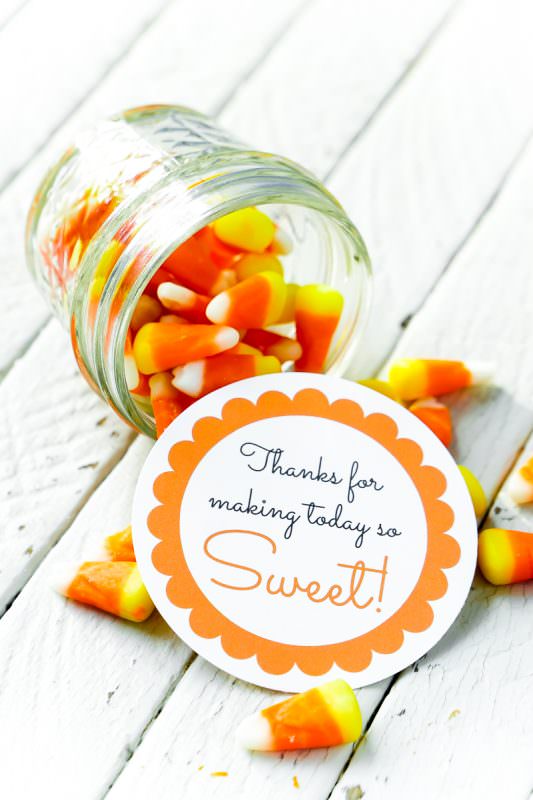 Use candy corn for fall baby shower favors