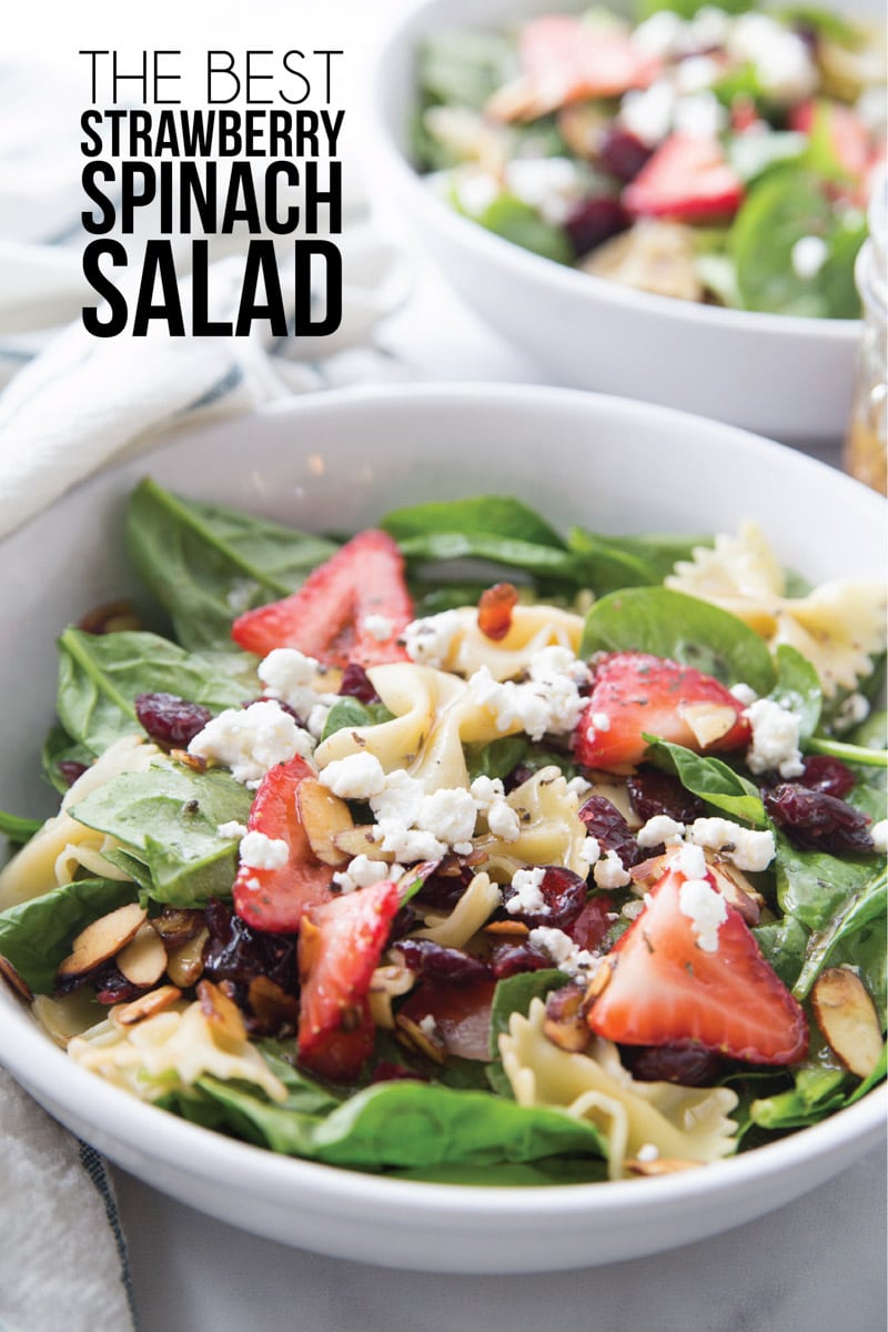 A delicious spinach strawberry salad with a sweet dressing