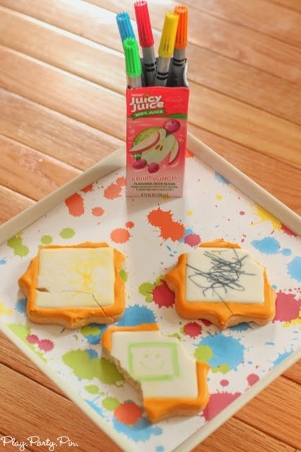 Cut tops off of juice boxes and reuse as art supply holders Cut tops off of juice boxes and reuse as art supply holders