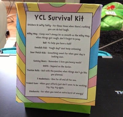 This YCL survival kit is full of cute ideas for girl's camp pillow treats