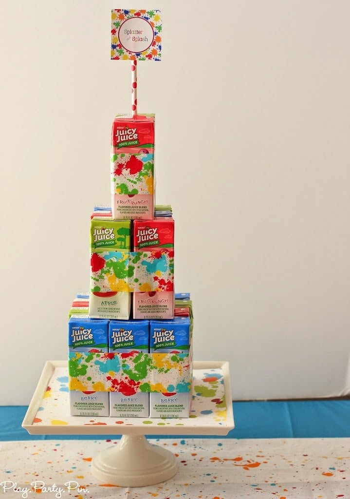 What a fun idea for a "cake" made out of juice boxes What a fun idea for a "cake" made out of juice boxes