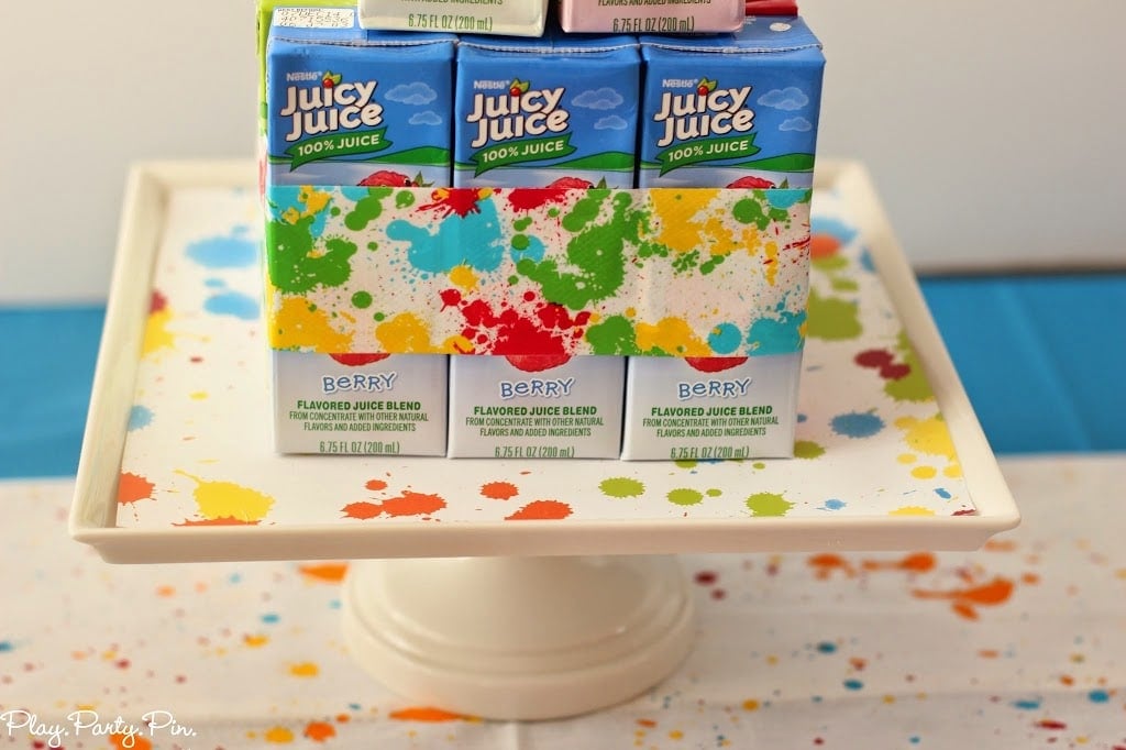 What a fun idea for a "cake" made out of juice boxes What a fun idea for a "cake" made out of juice boxes