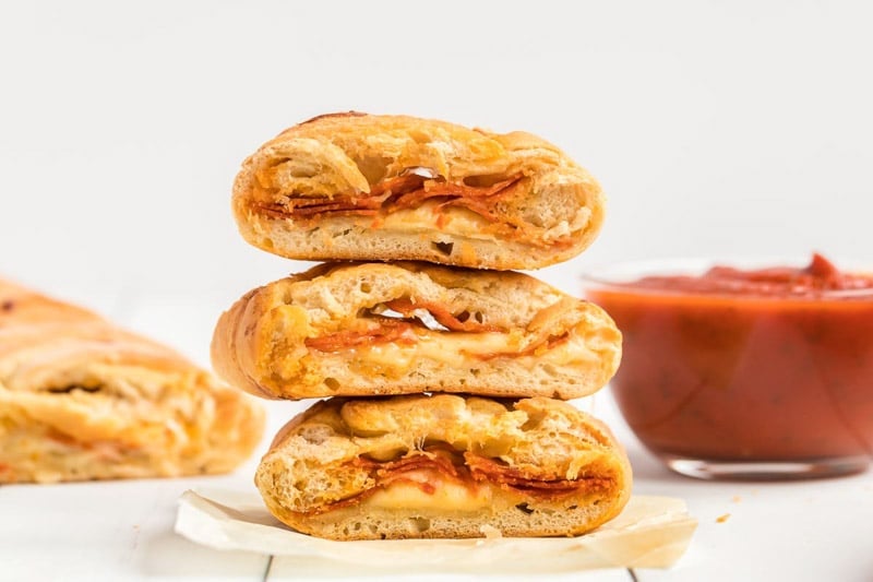 Stack of sliced pizza loaf pieces