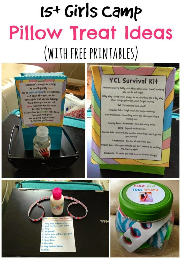 15+ girls (or YW) camp pillow treat ideas with free printables from playpartyplan.com