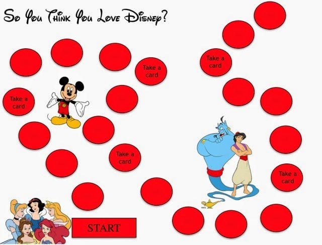 Free printable Disney board game and trivia questions from playpartyplan.com