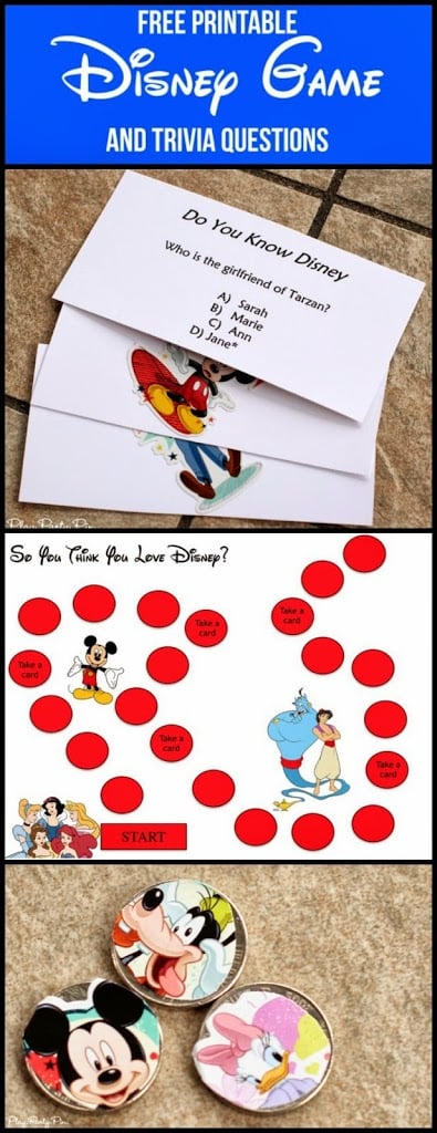 Free printable Disney board game and trivia questions from playpartyplan.com
