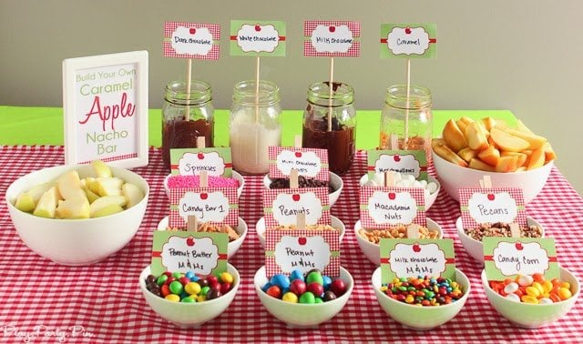 Build your own caramel apple nacho bar idea from playpartyplan.com