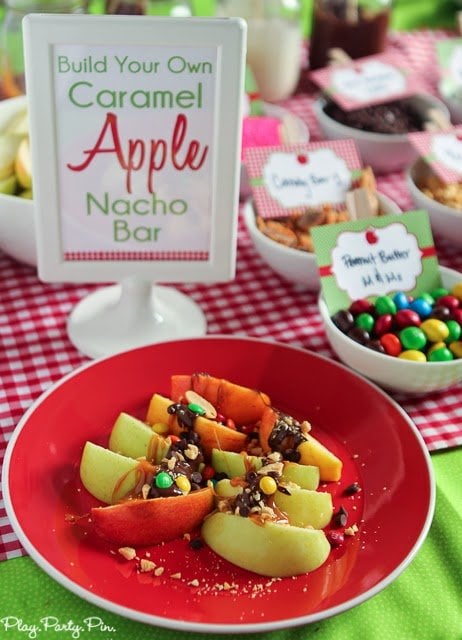 Build your own caramel apple nacho bar idea from playpartyplan.com