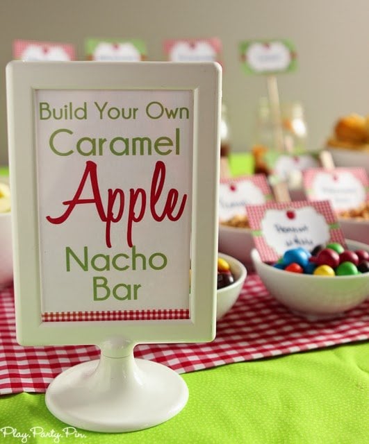 Build your own caramel apple nacho bar idea from playpartyplan.com