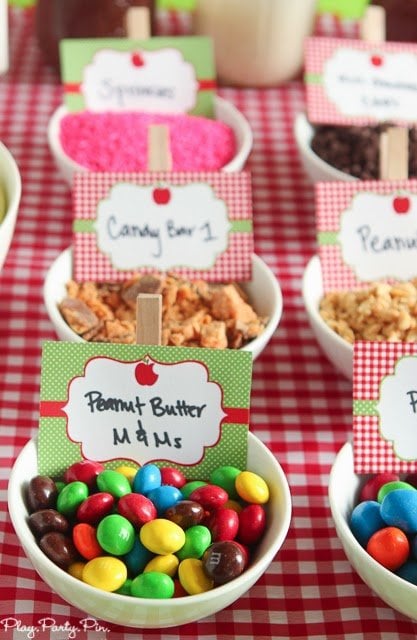 Build your own caramel apple nacho bar idea from playpartyplan.com