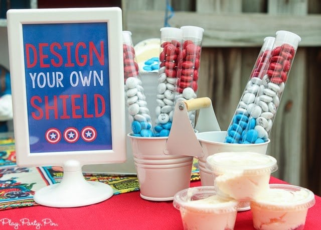 Design a Captain America cookie shield station idea from playpartyplan.com