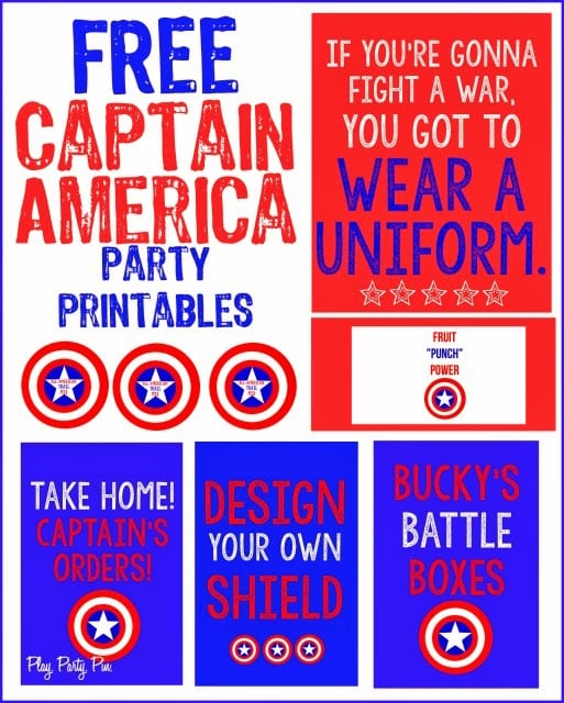 Free Captain America party printables from playpartyplan.com
