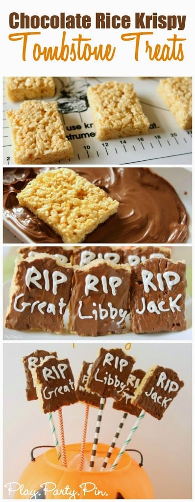 Chocolate rice krispy tombstone treats from playpartyplan.com Chocolate rice krispy tombstone treats from playpartyplan.com
