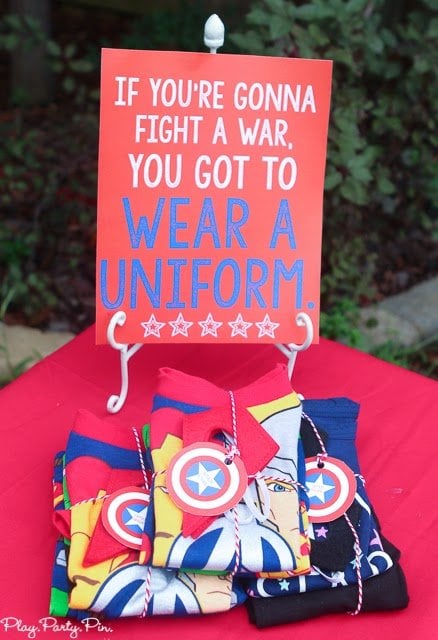 Superhero costume station idea from playpartyplan.com