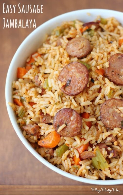 Easy cajun sausage jambalaya recipe from playpartyplan.com