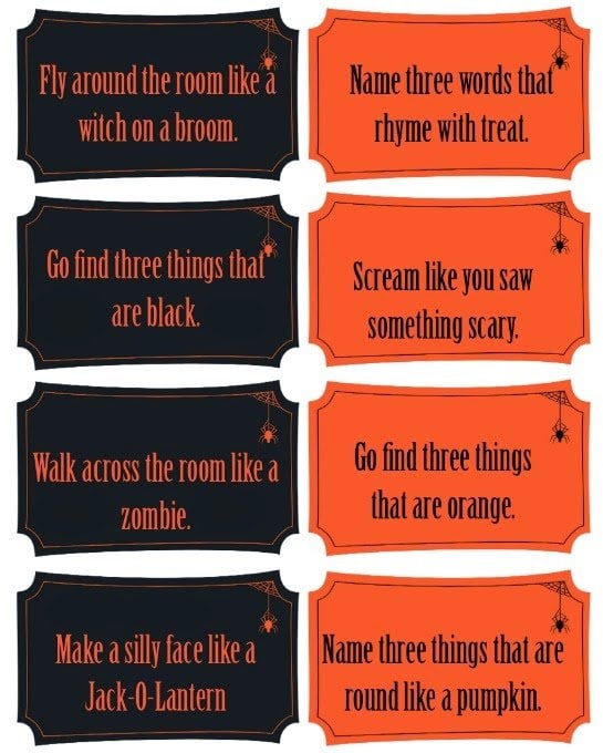 Free printable Halloween "tricks" for a fun Halloween party game idea
