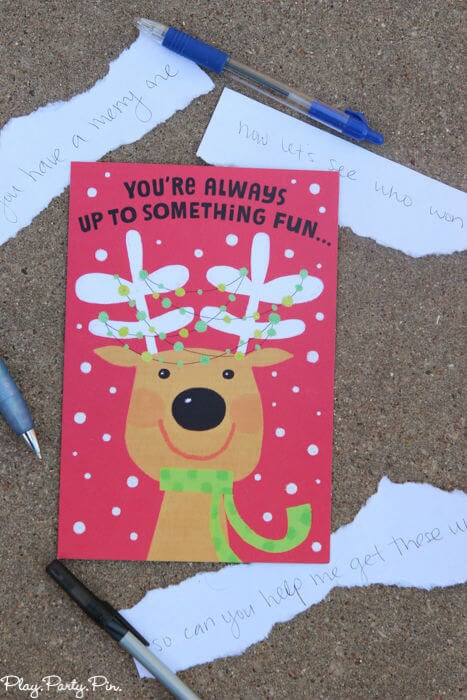 Christmas card Balderdash, such a hilarious Christmas party game idea from www.playpartyplan.com