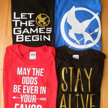 Hunger Games shirts with free Silhouette cut files, perfect for the Mockingjay premiere