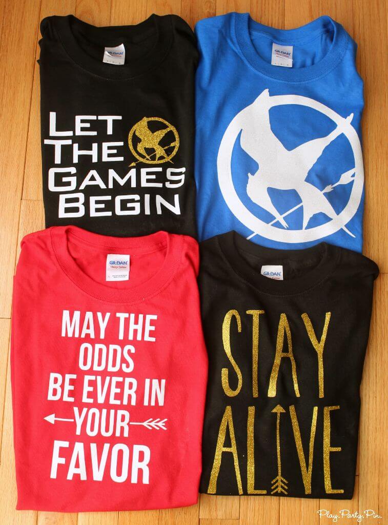 Hunger Games shirts with free Silhouette cut files, perfect for the Mockingjay premiere