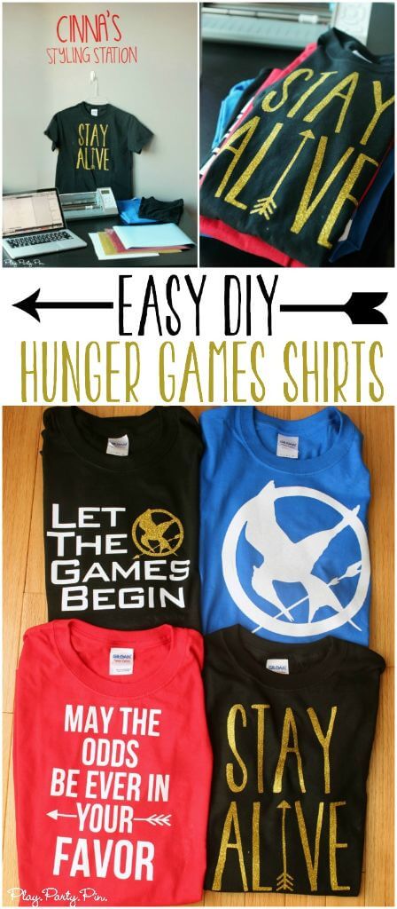 Easy DIY Hunger Games Shirt ideas with four free shirt designs perfect for the Mockingjay movie premiere