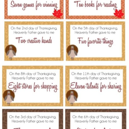 Free printable 12 Days of Thanksgiving cards with tons of Thanksgiving and gratitude activities