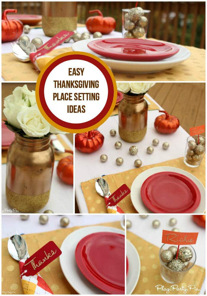 Love these simple and festive Thanksgiving place settings, especially the colors and glitter accents