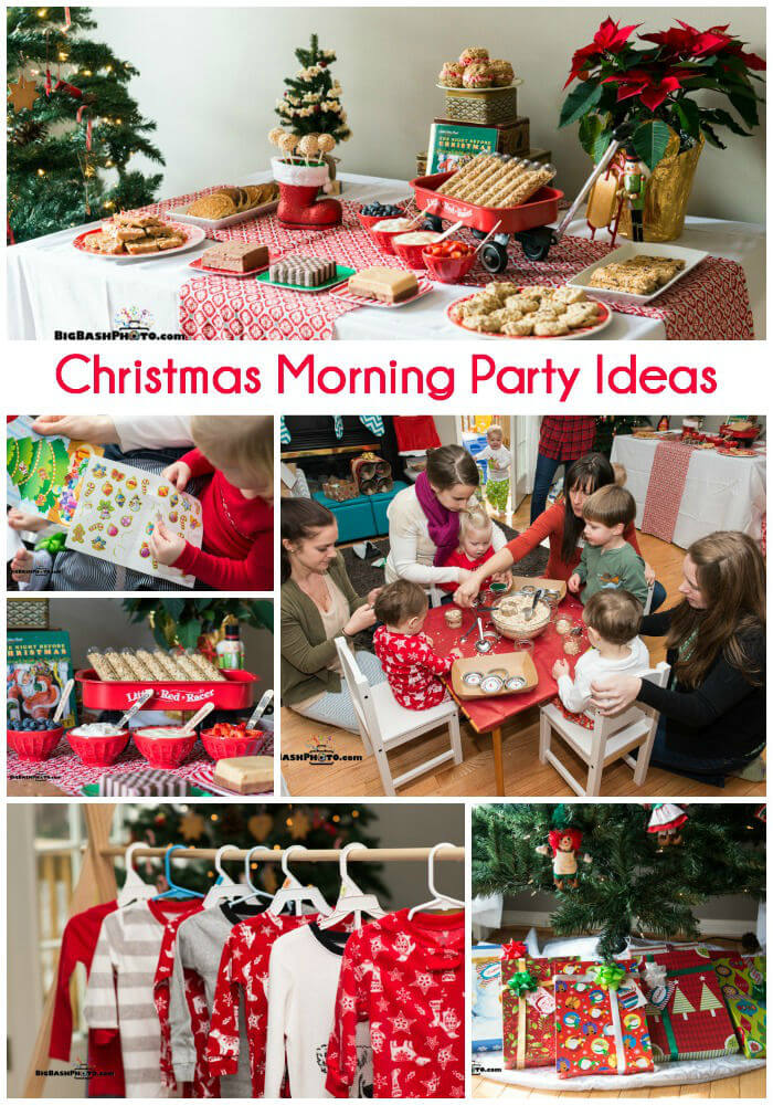 Love all of these cute Christmas party ideas inspired by Christmas morning, especially the granola bar in the little red wagon! 