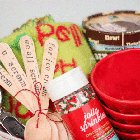 Ice cream gift basket idea complete with a Groupon to get ice cream to go